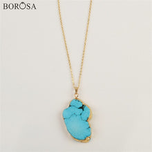 Load image into Gallery viewer, BOROSA Gold/Silver Color Irregular Blue Howlite Turquoises Pendant with Metal Chain Women Men Necklace
