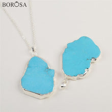 Load image into Gallery viewer, BOROSA Gold/Silver Color Irregular Blue Howlite Turquoises Pendant with Metal Chain Women Men Necklace