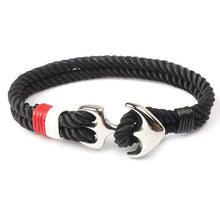 Load image into Gallery viewer, Navy Style Silver/Black Alloy Anchor Bracelet Multilayer Rope Chain Paracord Bracelet For Women Men