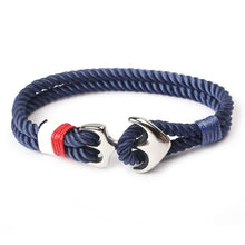 Load image into Gallery viewer, Navy Style Silver/Black Alloy Anchor Bracelet Multilayer Rope Chain Paracord Bracelet For Women Men