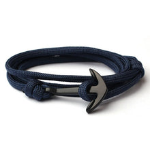 Load image into Gallery viewer, Navy Style Silver/Black Alloy Anchor Bracelet Multilayer Rope Chain Paracord Bracelet For Women Men