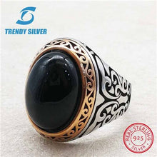 Load image into Gallery viewer, rose gold silver 925 fine jewelry man rings men accessories turquoise gemstone natural onyx agate wholesale TRENDY SILVER TCR845