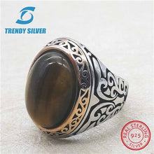Load image into Gallery viewer, rose gold silver 925 fine jewelry man rings men accessories turquoise gemstone natural onyx agate wholesale TRENDY SILVER TCR845