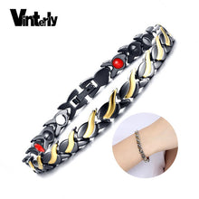 Load image into Gallery viewer, Vinterly Black Magnetic Bracelets for Women Chain Steel Magnetic Bracelet Benefits Germanium Punk Stainless Steel Bracelet Women