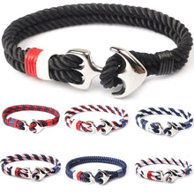 Load image into Gallery viewer, Navy Style Silver/Black Alloy Anchor Bracelet Multilayer Rope Chain Paracord Bracelet For Women Men