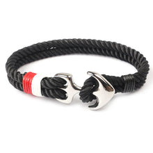 Load image into Gallery viewer, Navy Style Silver/Black Alloy Anchor Bracelet Multilayer Rope Chain Paracord Bracelet For Women Men