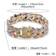 Load image into Gallery viewer, 18mm Wide Mixed Color AAA Zircon Miami Cuban Chain Bracelet Men Hip Hop Bling Iced Out Rhinestones CZ Rapper Bracelets Jewelry