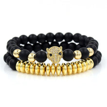 Load image into Gallery viewer, Bracelet Woman Men 8mm CZ Leopard Bracelet Set Charms Jewelry Hematite Stone Couple Lover Bracelets Bangles Pulseira Masculina