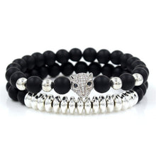 Load image into Gallery viewer, Bracelet Woman Men 8mm CZ Leopard Bracelet Set Charms Jewelry Hematite Stone Couple Lover Bracelets Bangles Pulseira Masculina