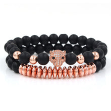 Load image into Gallery viewer, Bracelet Woman Men 8mm CZ Leopard Bracelet Set Charms Jewelry Hematite Stone Couple Lover Bracelets Bangles Pulseira Masculina