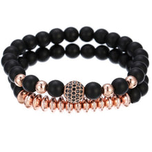 Load image into Gallery viewer, Bracelet Woman Men 8mm CZ Leopard Bracelet Set Charms Jewelry Hematite Stone Couple Lover Bracelets Bangles Pulseira Masculina