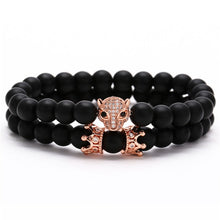 Load image into Gallery viewer, Bracelet Woman Men 8mm CZ Leopard Bracelet Set Charms Jewelry Hematite Stone Couple Lover Bracelets Bangles Pulseira Masculina