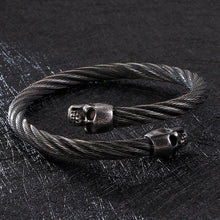 Load image into Gallery viewer, KALEN Punk Stainless Steel Matte Skull Charm Bangle Man Gothic Cable Wire Gold/Silver Skeleton Cuff Bracelet Men Jewelry