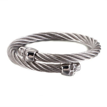 Load image into Gallery viewer, KALEN Punk Stainless Steel Matte Skull Charm Bangle Man Gothic Cable Wire Gold/Silver Skeleton Cuff Bracelet Men Jewelry