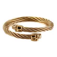 Load image into Gallery viewer, KALEN Punk Stainless Steel Matte Skull Charm Bangle Man Gothic Cable Wire Gold/Silver Skeleton Cuff Bracelet Men Jewelry