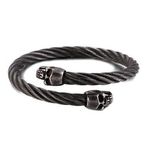 Load image into Gallery viewer, KALEN Punk Stainless Steel Matte Skull Charm Bangle Man Gothic Cable Wire Gold/Silver Skeleton Cuff Bracelet Men Jewelry