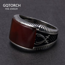 Load image into Gallery viewer, Guaranteed 925 Sterling Silver Rings Retro Vintage Turkish Rings Man Rings With Stone Red Black Onyx Tiger Eye Turkish Jewelry
