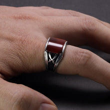 Load image into Gallery viewer, Guaranteed 925 Sterling Silver Rings Retro Vintage Turkish Rings Man Rings With Stone Red Black Onyx Tiger Eye Turkish Jewelry