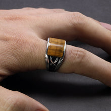Load image into Gallery viewer, Guaranteed 925 Sterling Silver Rings Retro Vintage Turkish Rings Man Rings With Stone Red Black Onyx Tiger Eye Turkish Jewelry