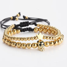 Load image into Gallery viewer, luxury Gold Bracelet Men Crown skull heart Pave CZ Zircon Stainless Steel Beads Braided Braiding Bracelet gold Luxury Jewelry