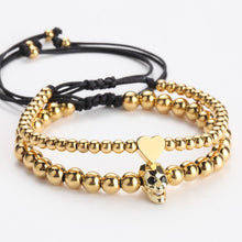 Load image into Gallery viewer, luxury Gold Bracelet Men Crown skull heart Pave CZ Zircon Stainless Steel Beads Braided Braiding Bracelet gold Luxury Jewelry
