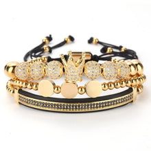 Load image into Gallery viewer, luxury Gold Bracelet Men Crown skull heart Pave CZ Zircon Stainless Steel Beads Braided Braiding Bracelet gold Luxury Jewelry