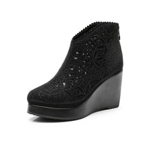 Load image into Gallery viewer, GKTINOO Fashion Rhinestones Gauze Sandals Summer New Mesh Boots Genuine Leather Women's Shoes Hollow Boots High Heels Wedges