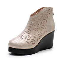 Load image into Gallery viewer, GKTINOO Fashion Rhinestones Gauze Sandals Summer New Mesh Boots Genuine Leather Women's Shoes Hollow Boots High Heels Wedges