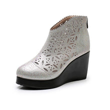 Load image into Gallery viewer, GKTINOO Fashion Rhinestones Gauze Sandals Summer New Mesh Boots Genuine Leather Women's Shoes Hollow Boots High Heels Wedges