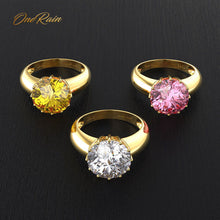 Load image into Gallery viewer, OneRain 100% 925 Sterling Silver Pink Sapphire Gemstone Wedding Engagement Yellow Gold Ring Anniversary Fine Jewelry Wholesale
