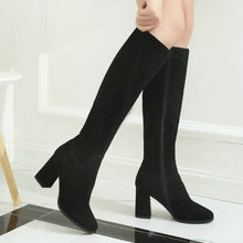 Load image into Gallery viewer, Genuine Leather Knee Boots Women Fashion Round Toe Zipper Chunky Heel Boots Woman Winter High Heel Shoes Gray Brown Black Boots