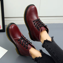 Load image into Gallery viewer, Leather Ankle Boots Round Head Women's Boots Spring and Autumn Popular Lace-up Fashion Rubber Waterproof Shoes Woman