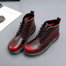 Load image into Gallery viewer, Leather Ankle Boots Round Head Women's Boots Spring and Autumn Popular Lace-up Fashion Rubber Waterproof Shoes Woman