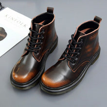 Load image into Gallery viewer, Leather Ankle Boots Round Head Women's Boots Spring and Autumn Popular Lace-up Fashion Rubber Waterproof Shoes Woman