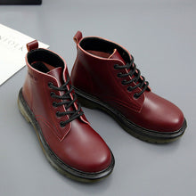 Load image into Gallery viewer, Leather Ankle Boots Round Head Women's Boots Spring and Autumn Popular Lace-up Fashion Rubber Waterproof Shoes Woman