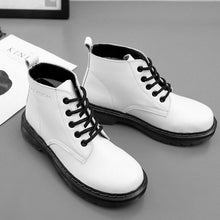 Load image into Gallery viewer, Leather Ankle Boots Round Head Women's Boots Spring and Autumn Popular Lace-up Fashion Rubber Waterproof Shoes Woman