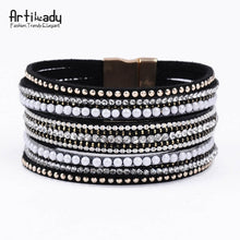 Load image into Gallery viewer, Artilady leather bangles with crystal luxury design bangles magnet bracelet women jewelry