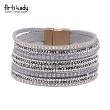 Load image into Gallery viewer, Artilady leather bangles with crystal luxury design bangles magnet bracelet women jewelry