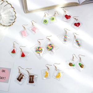 Fashion 1Pair Hot Korean Fun Candy Color earring Transparent  Heart Fashion Resign Rainbow Dangle Earrings women girls Jewelry