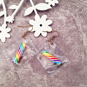 Fashion 1Pair Hot Korean Fun Candy Color earring Transparent  Heart Fashion Resign Rainbow Dangle Earrings women girls Jewelry