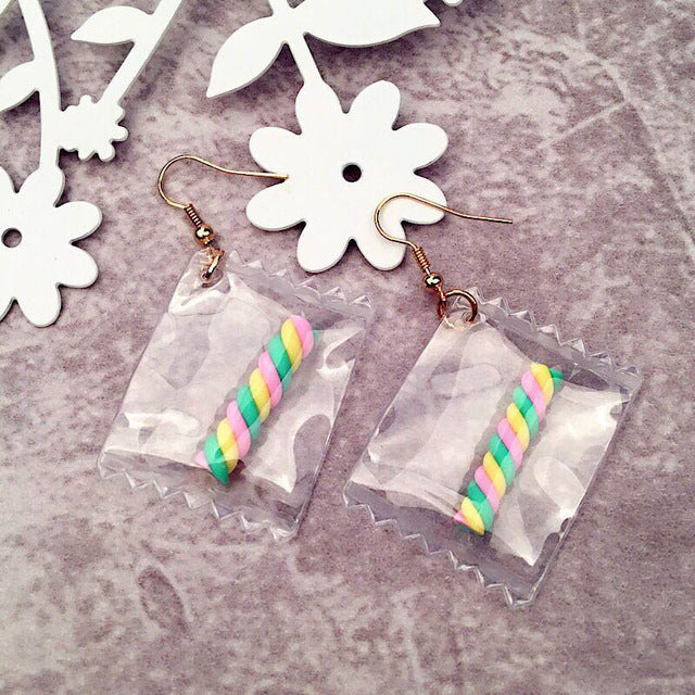 Fashion 1Pair Hot Korean Fun Candy Color earring Transparent  Heart Fashion Resign Rainbow Dangle Earrings women girls Jewelry