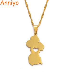 Anniyo Map of Guyana Pendant Necklace Women/Men Gold Color Guayana Jewelry Republic of Guyana #006221