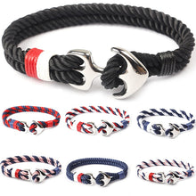 Load image into Gallery viewer, Navy Style Silver/Black Alloy Anchor Bracelet Multilayer Rope Chain Paracord Bracelet For Women Men
