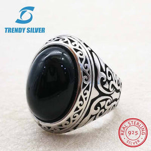 rose gold silver 925 fine jewelry man rings men accessories turquoise gemstone natural onyx agate wholesale TRENDY SILVER TCR845