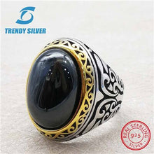 Load image into Gallery viewer, rose gold silver 925 fine jewelry man rings men accessories turquoise gemstone natural onyx agate wholesale TRENDY SILVER TCR845
