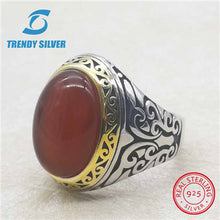 Load image into Gallery viewer, rose gold silver 925 fine jewelry man rings men accessories turquoise gemstone natural onyx agate wholesale TRENDY SILVER TCR845
