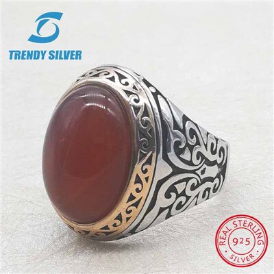 rose gold silver 925 fine jewelry man rings men accessories turquoise gemstone natural onyx agate wholesale TRENDY SILVER TCR845