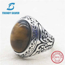 Load image into Gallery viewer, rose gold silver 925 fine jewelry man rings men accessories turquoise gemstone natural onyx agate wholesale TRENDY SILVER TCR845
