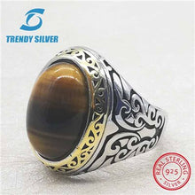 Load image into Gallery viewer, rose gold silver 925 fine jewelry man rings men accessories turquoise gemstone natural onyx agate wholesale TRENDY SILVER TCR845
