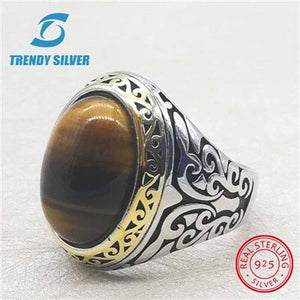 rose gold silver 925 fine jewelry man rings men accessories turquoise gemstone natural onyx agate wholesale TRENDY SILVER TCR845